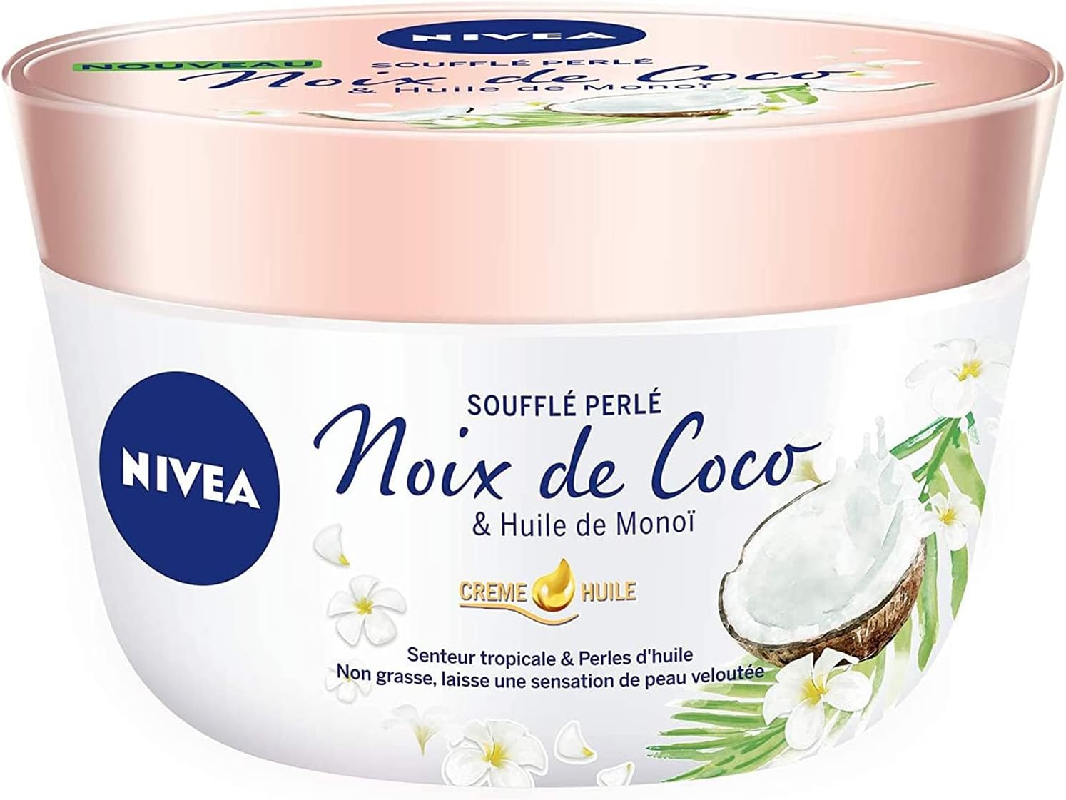 NIVEA Baume Corps Soufflé Perlé (1 x 200 ml), soin corps hydratation 24 h, baume hydratant à l'huile de monoï et au parfum tropical de noix de coco - Image 1