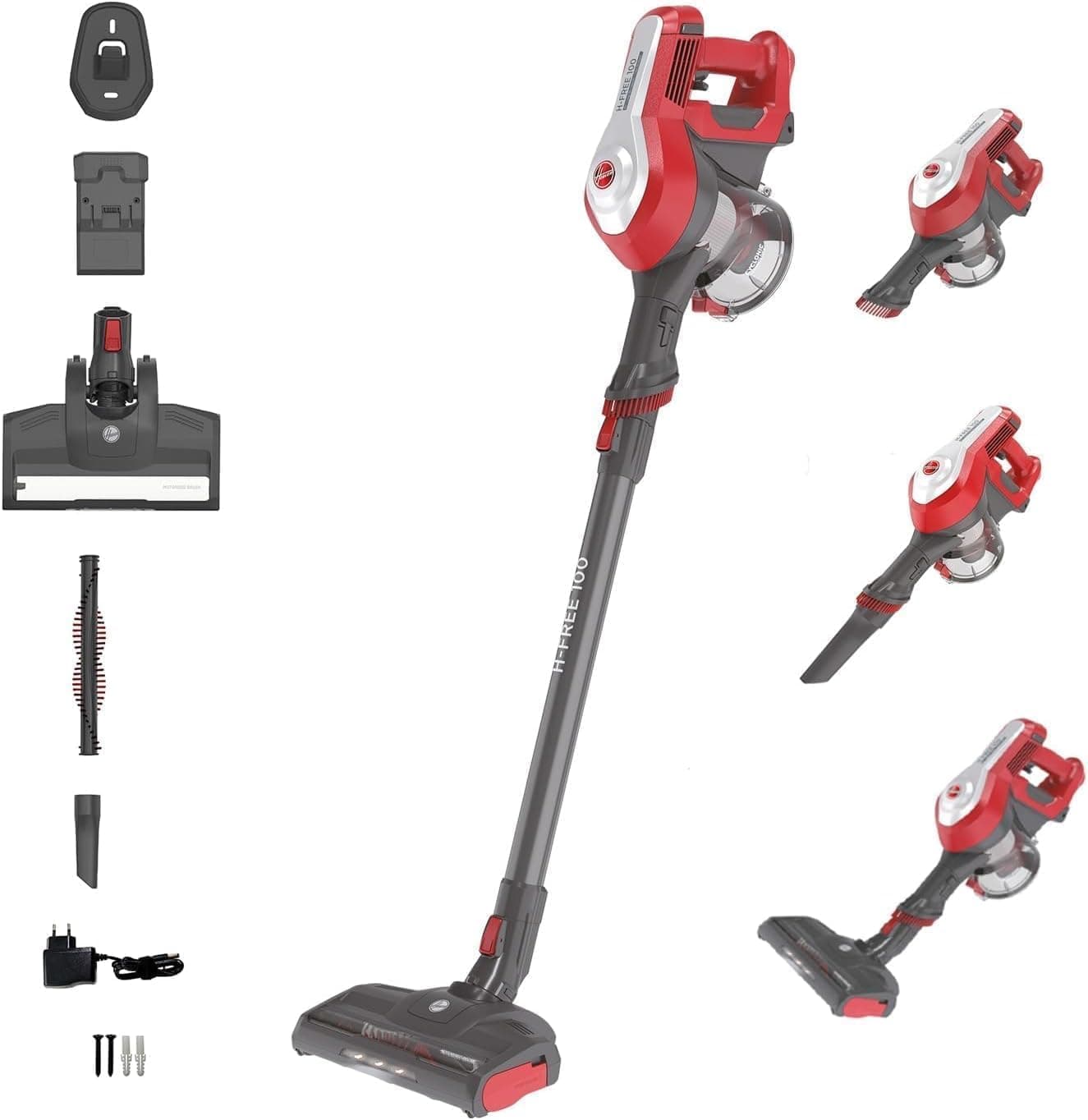 Hoover H-FREE100 HF122RH Multifunctional Cordless Vacuum Cleaner, Powerful 22V, Long Battery Life 40min, Maxi Capacity 0.9L, Parking Position, Washable Filter, On-Board Accessories Brush Furniture +