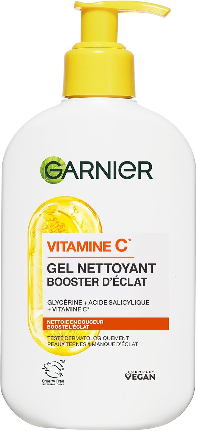 GARNIER Skin Active - Gel Nettoyant Booster D'Éclat - pH Neutre - Démaquille En Douceur, Hydrate & Illumine - Enrichi En Vitamine C & Glycérine - Vegan & Cruelty Free - Tous Types de Peaux - 250 ml - Image 1