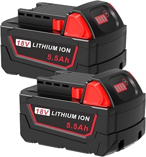 ASUNCELL Lot de 2 batteries Li-ion 5500 mAh pour Milwaukee, 18 V, pour Milwaukee M18, compatible avec Milwaukee M18B XC 48-11-1815 48-11-1820 48-11-1850 2601 2610 2611 26220 Numéro de référence : 0 - Image 1