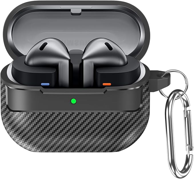 Samsung Galaxy Buds 3 Pro/Buds 3 Case, Shockproof Soft TPU Case, Carbon Fiber Texture with Key Ring, Black - Image 1