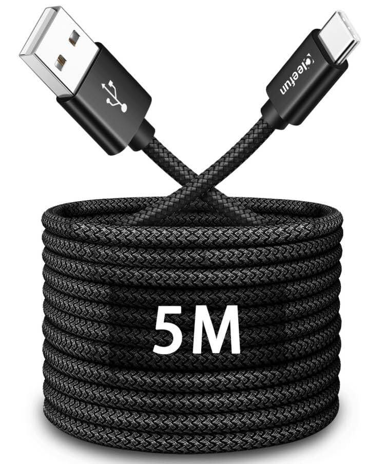 CLEEFUN 5M USB C Cable, Heavy Duty USB 2.0 Cable USB A to USB C, Type C Charger for PS5 Controller, for iPhone 17/16/15 Pro-Max, For Samsung Galaxy S25 S24 S23, A16 A15, Surveillance Camera - Image 1