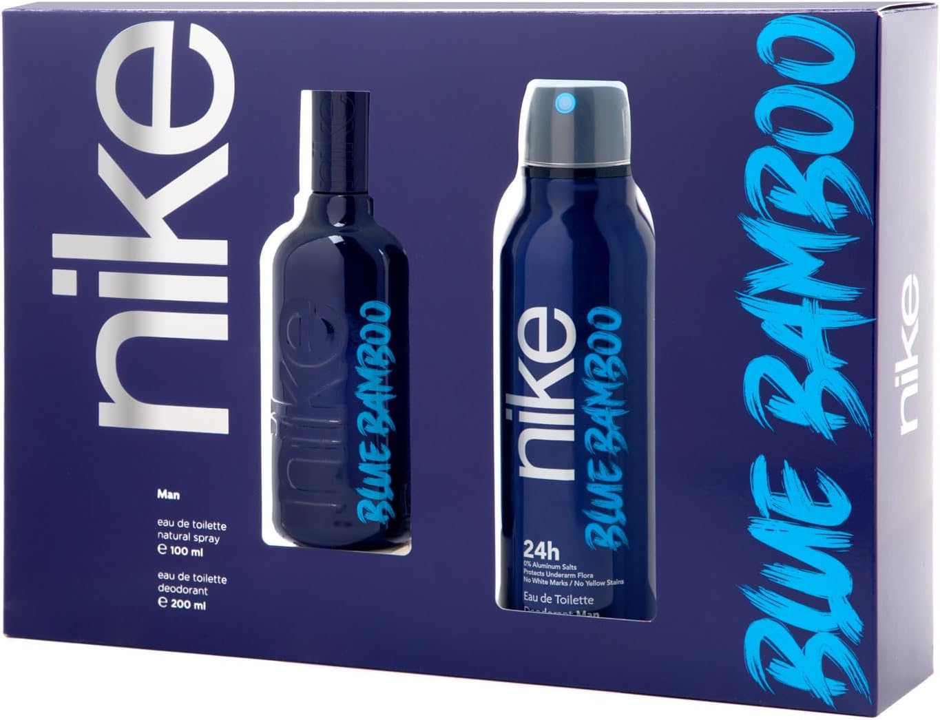 NIKE - Blue Promotion 100 ml + 200 ml, Eau de Cologne pour homme, Déodorant, Pack de 2, Parfum en spray, Eau de toilette naturelle et masculine, Arôme boisé fruité, Parfum frais - Image 1