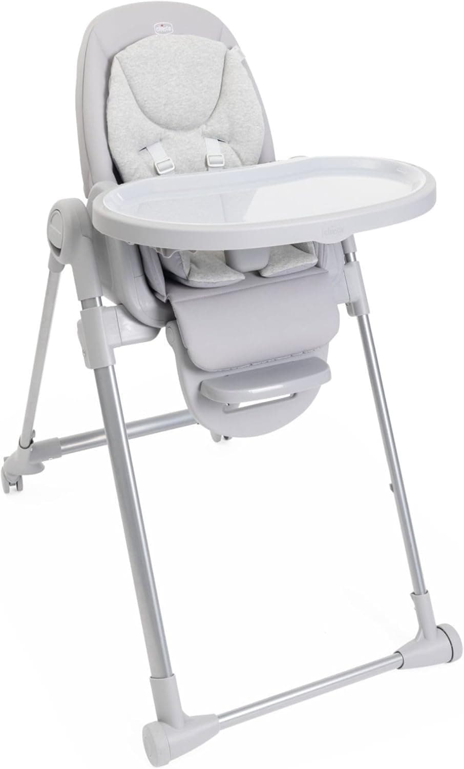 Chicco Polly Armonia Baby Highchair, Evolutionary for Children from 0 Months to 40 kg, 9 Levels of Height, 3 Tilt Positions, Adjustable Footrest, Compact Folding, 4 Wheels, Light Grey