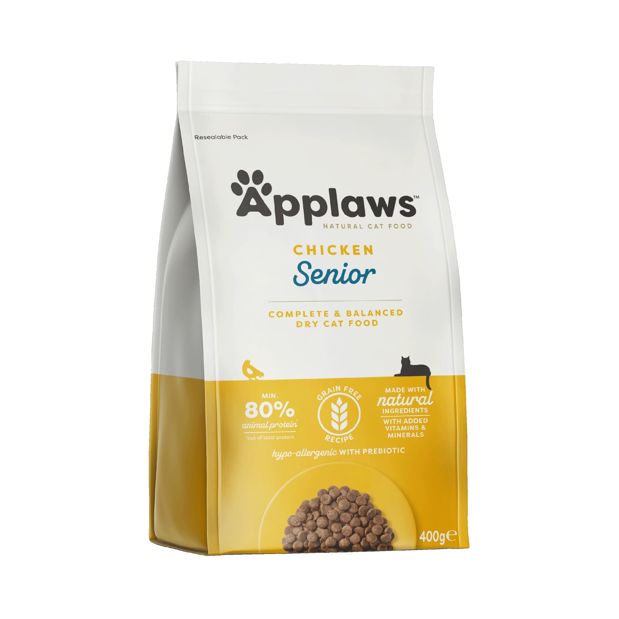 Applaws Grain Free Complete Dry Chicken Food for Senior Cats - Resealable Bag of 400g