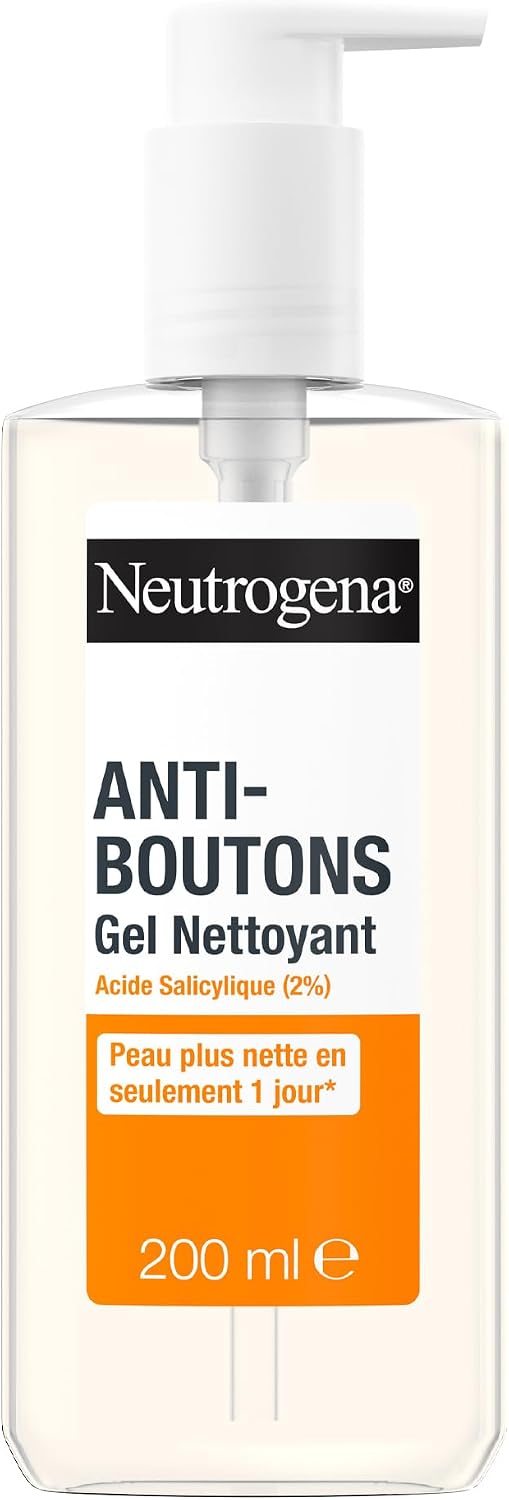 Neutrogena – Gel Nettoyant Anti-Boutons (flacon-pompe de 200 ml) – Nettoyant visage à l'acide salicylique (2%) – Élimine l'excès de sébum et les impuretés pour une peau plus nette en seulement 1 jour* - Image 1