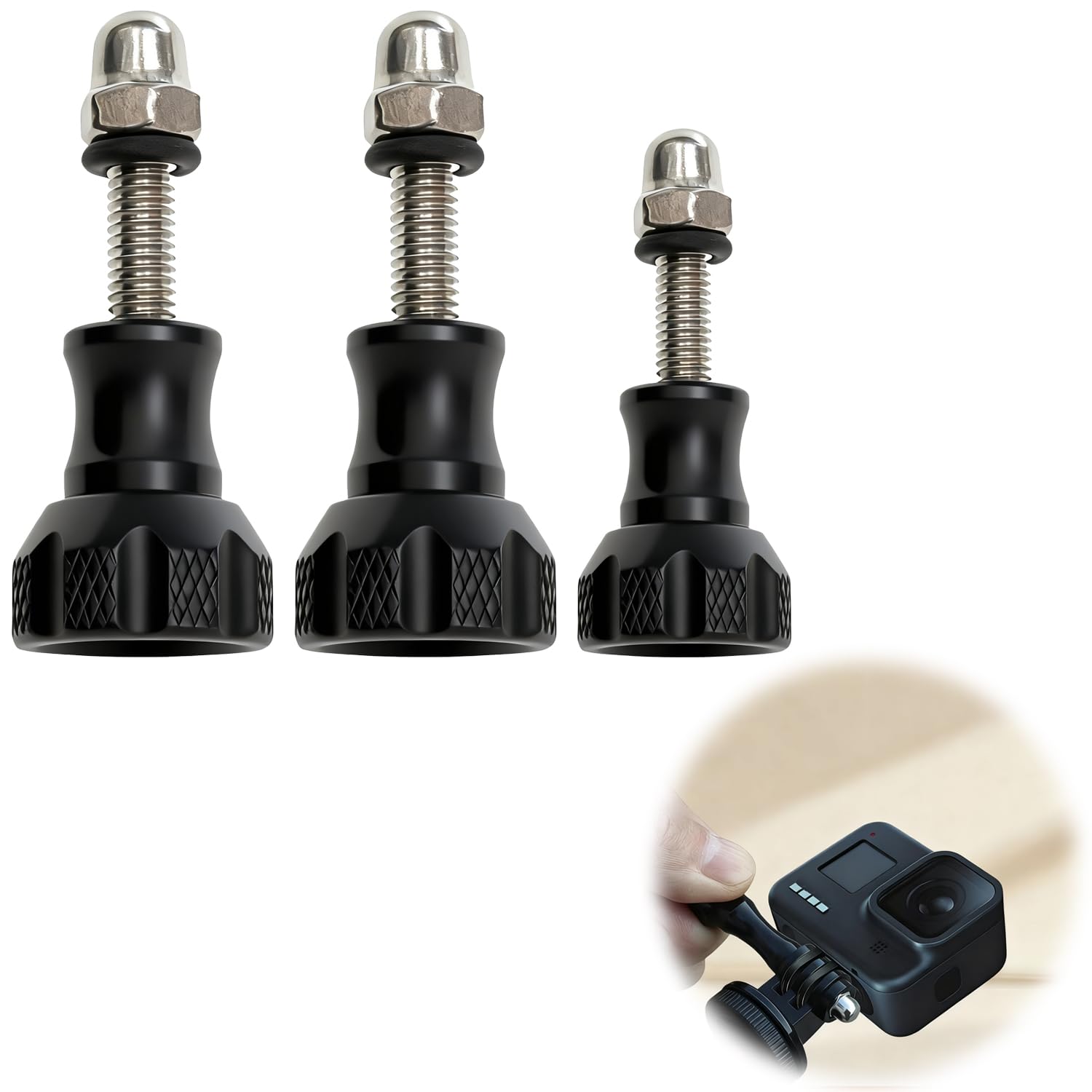 3 Pack Aluminum Sports Camera Screws, Aluminum Alloy Screw and Key Compatible with GoPro Hero and Other Action Cameras (Black) - Image 1