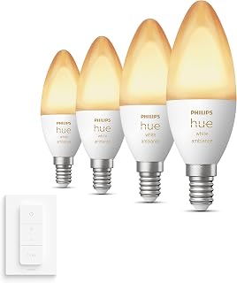 Philips Hue Pack avantagé - E14 - avec 4 Ampoules Flamme - Lumière blanche chaude à froide - Comprend 1 Variateur de lumiere Hue - Hue White Ambiance - Image 1