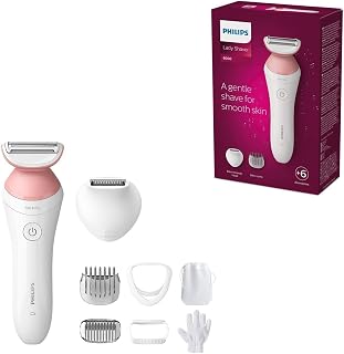 Philips Rasoir féminin Série 6000 sans fil avec 6 accessoires inclus, dont un gant exfoliant, une tondeuse bikini (modèle BRL146/00) - Image 1