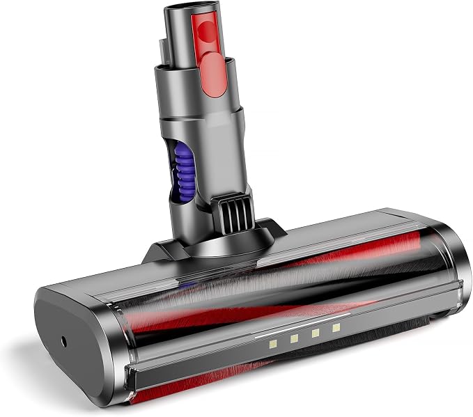EUARY Brush Compatible with Dyson V7 V8 V10 V11 V15 (with 4 LED Lights) Replacement Brush Head for Carpet, Parquet, Tile, Spazzola (Pure Silver, Silver) - Image 1