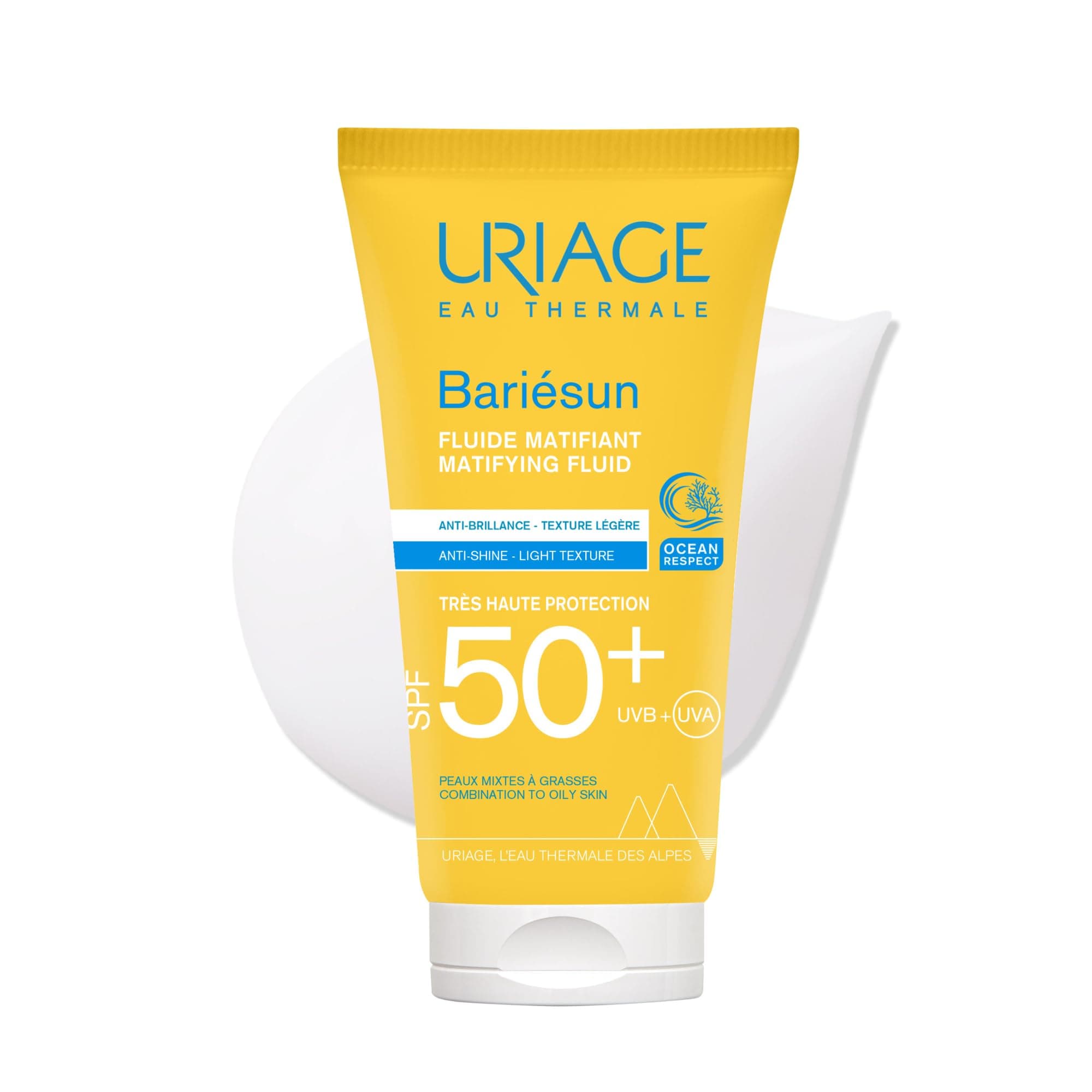 Uriage Bariesun Mattifying Fluid SPF50+ - Mattifying and Regulating Excess Sebum - Light Texture - No White Traces, Water and Sweat Resistant - For Combination to Oily Skin - 50ml