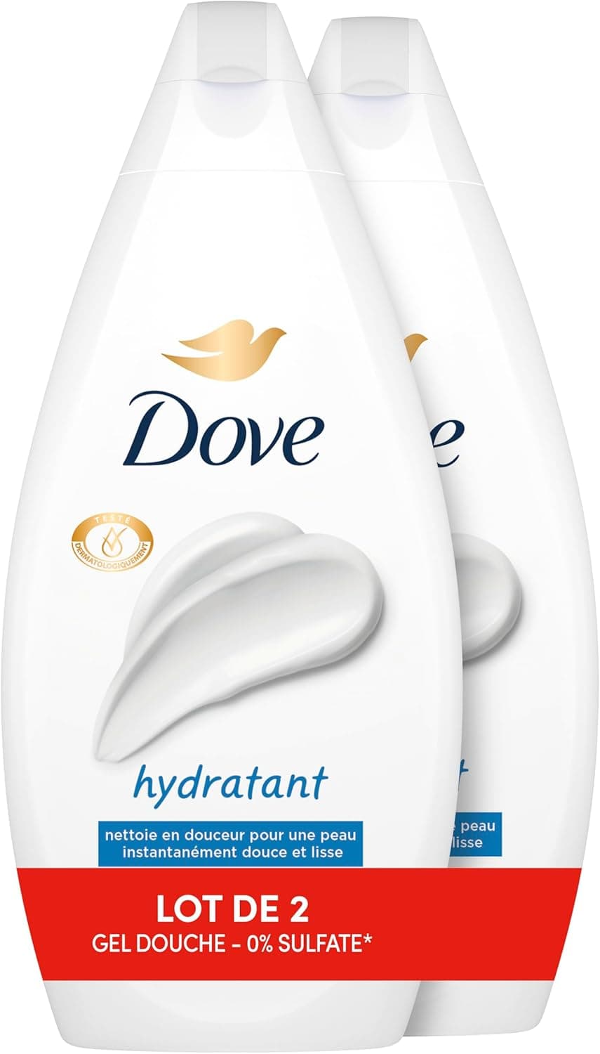 DOVE - Gel Douche - Essentiel Hydratant - Nettoie en douceur et adoucit la peau - Testé dermatologiquement - 0% Sulfate (lot promo de 2x 450ml)