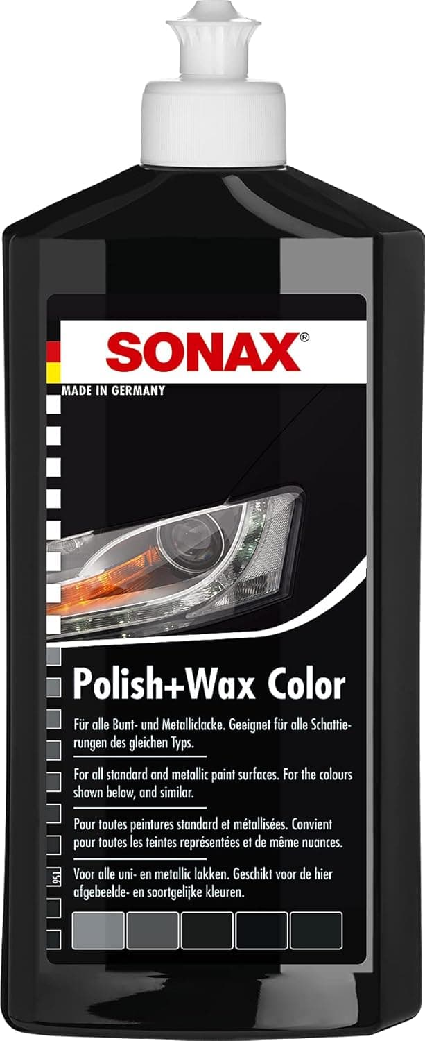SONAX Polish+wax color noir (500 ml) avec cire de Carnauba et pigments de couleur blanc pour polir et protéger | Réf: 02961000-810