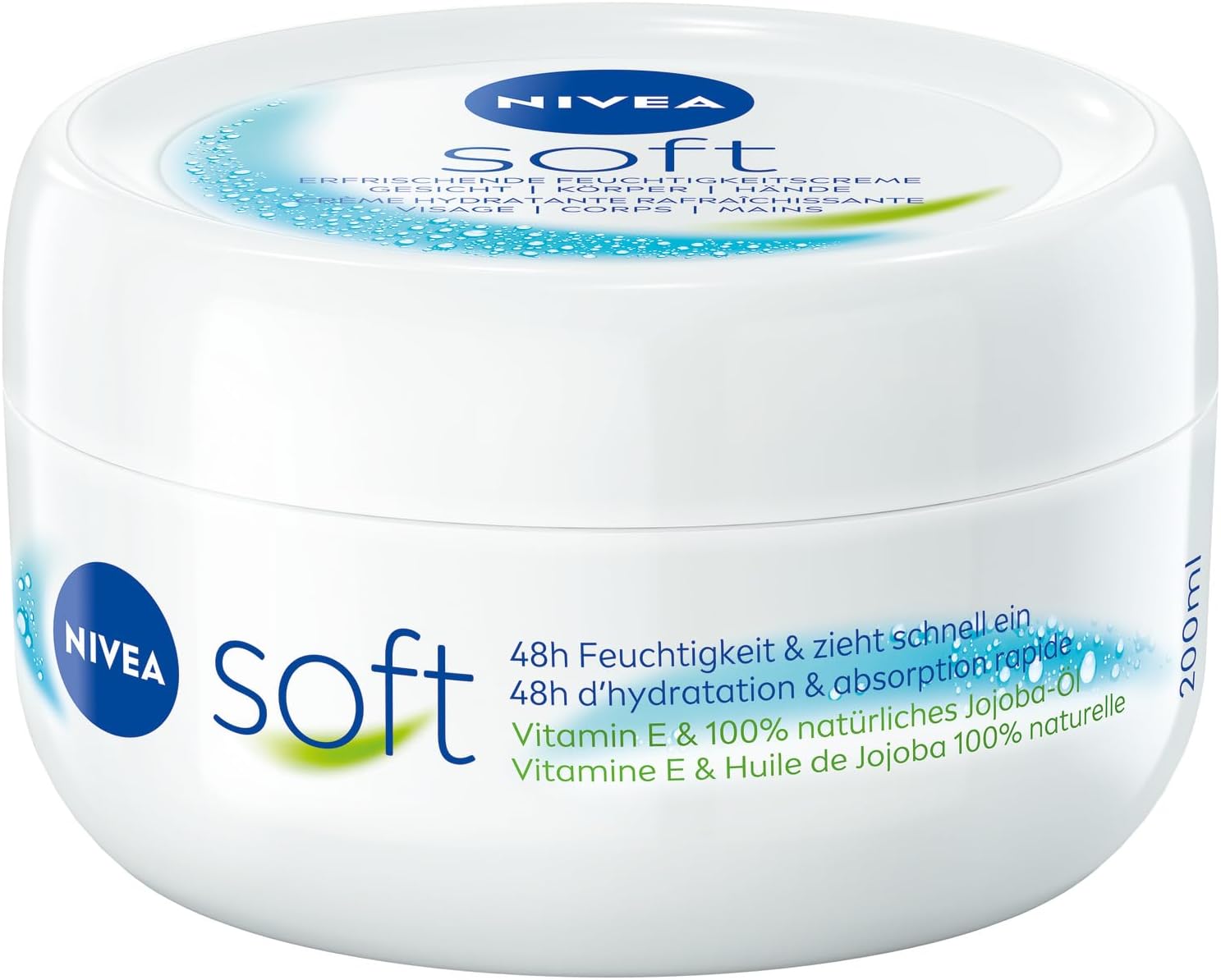 NIVEA Crème hydratante douce et rafraîchissante (200 ml), crème légère avec vitamine E et huile de jojoba 100% naturelle, pénètre rapidement pour une peau sensiblement détendue - Image 1