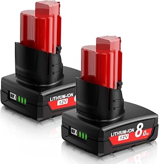 2 x 8.0Ah Battery for Milwaukee M12, Powtree Replacement Battery for Milwaukee 12V Li-ION M12B 48-11-2411 48-11-2440 48-11-2402 48-11-2460 Cordless Electric Tool with Indicator - Image 1
