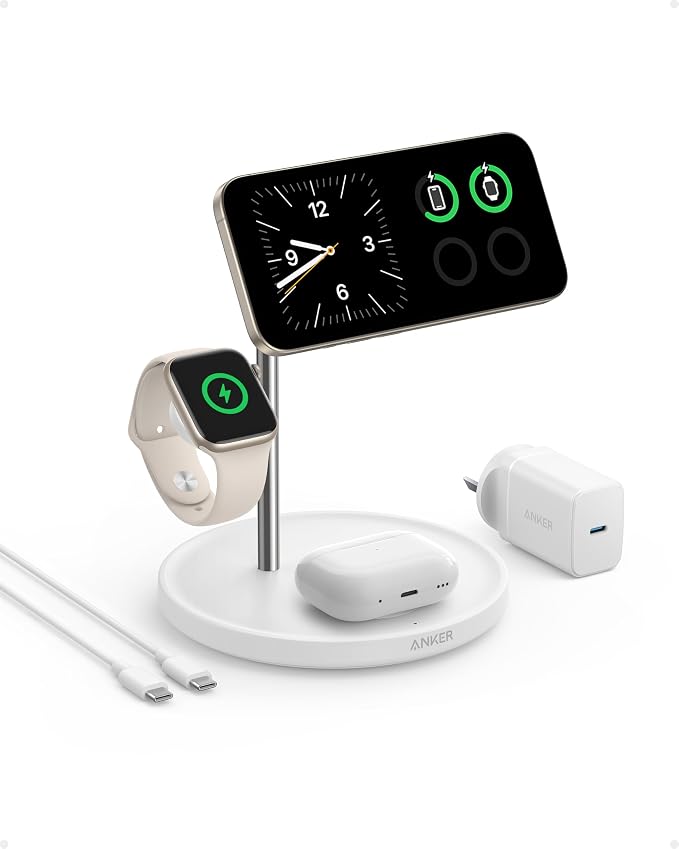 Anker MagGo 3 in 1 15W Induction Charger Compatible with MagSafe and Qi2 Certified, Induction Charging Cradle for iPhone Series 16/15/14/13, AirPods, Apple Watch (Charger and USB C Cable Included) - Image 1