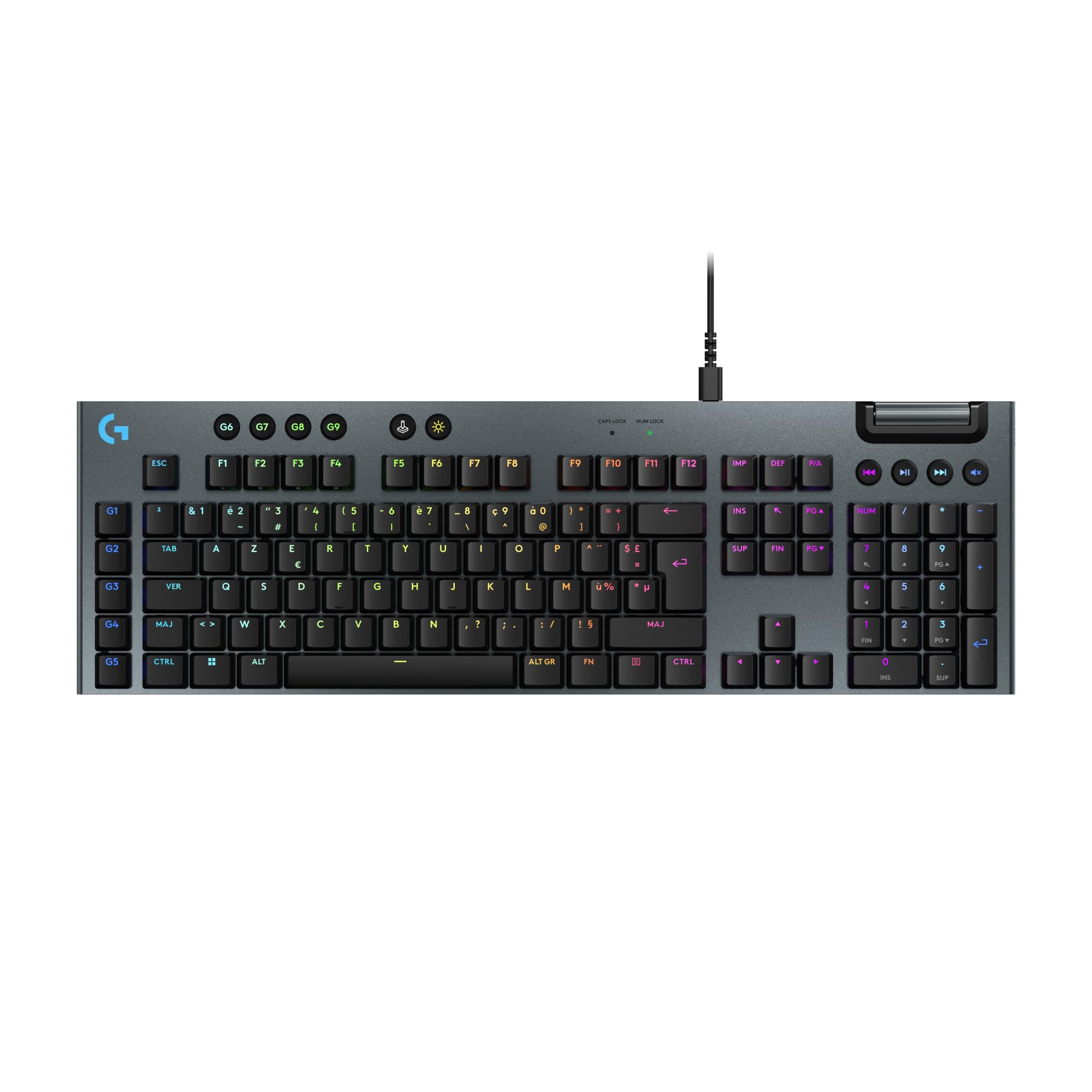 Logitech G G915 X Ultra-Flat Wired Mechanical Gaming Keyboard, Double Layer PBT Keys, Fully Programmable Keys, RGB Lighting, GL Brown Touch Switches, PC/Mac, FRA AZERTY Keyboard – Black - Image 1