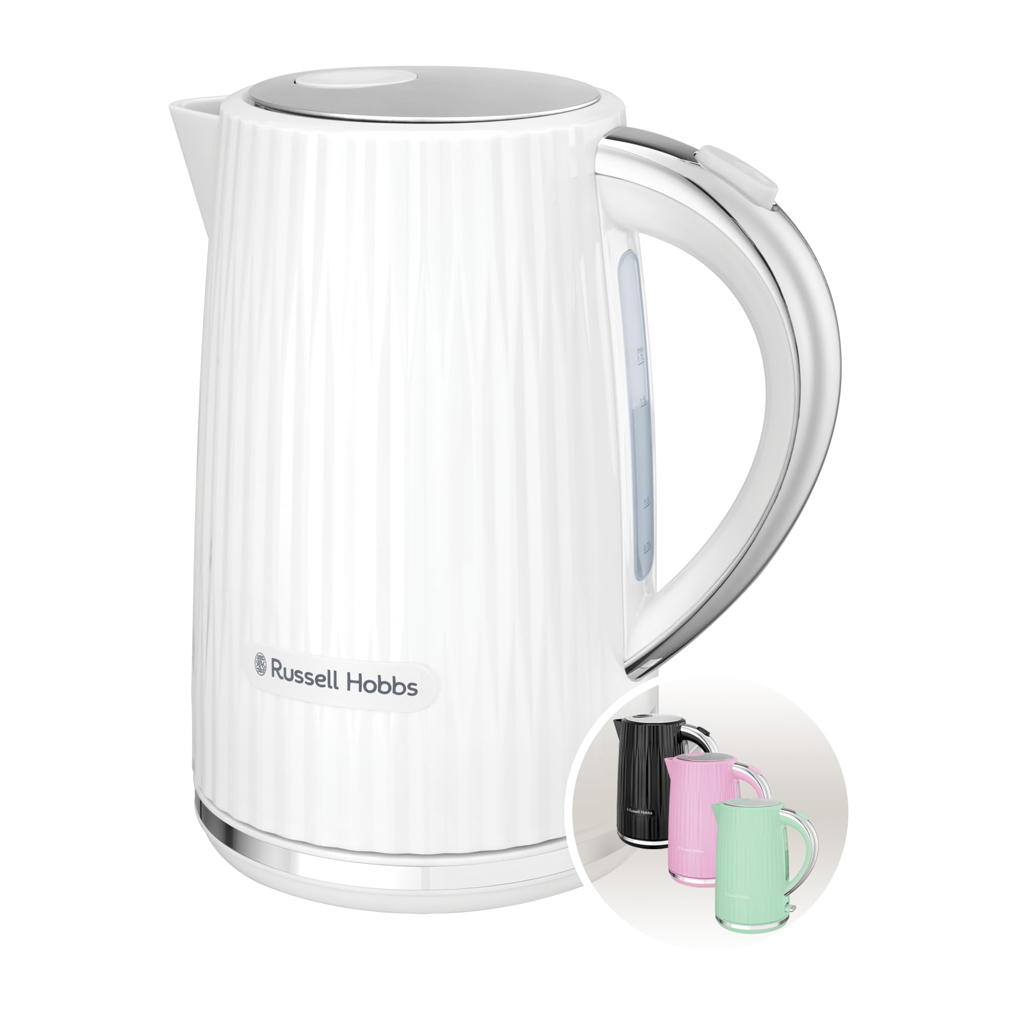 Russell Hobbs Eden 27360-70 Electric Kettle (Hot Water, Tea, Coffee, 1.7 L, Pressure Opening Lid, Perfect Pouring Spout, Removable and Washable Filter, Indicator Light, White, 2400W) - Image 1