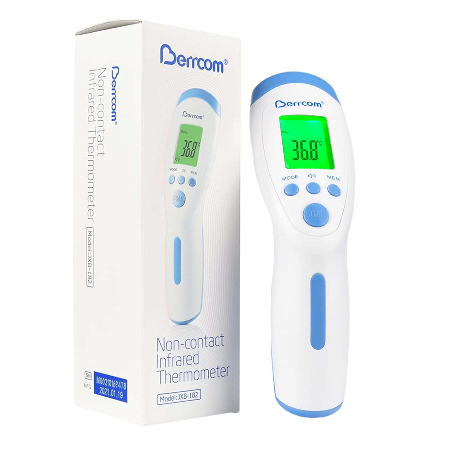 Berrcom Forehead Thermometer for Kids and Adults Digital Medical Non-Contact Infrared Thermometer for Baby Adults Objects and Time Measurement Space Memory Function - Image 1