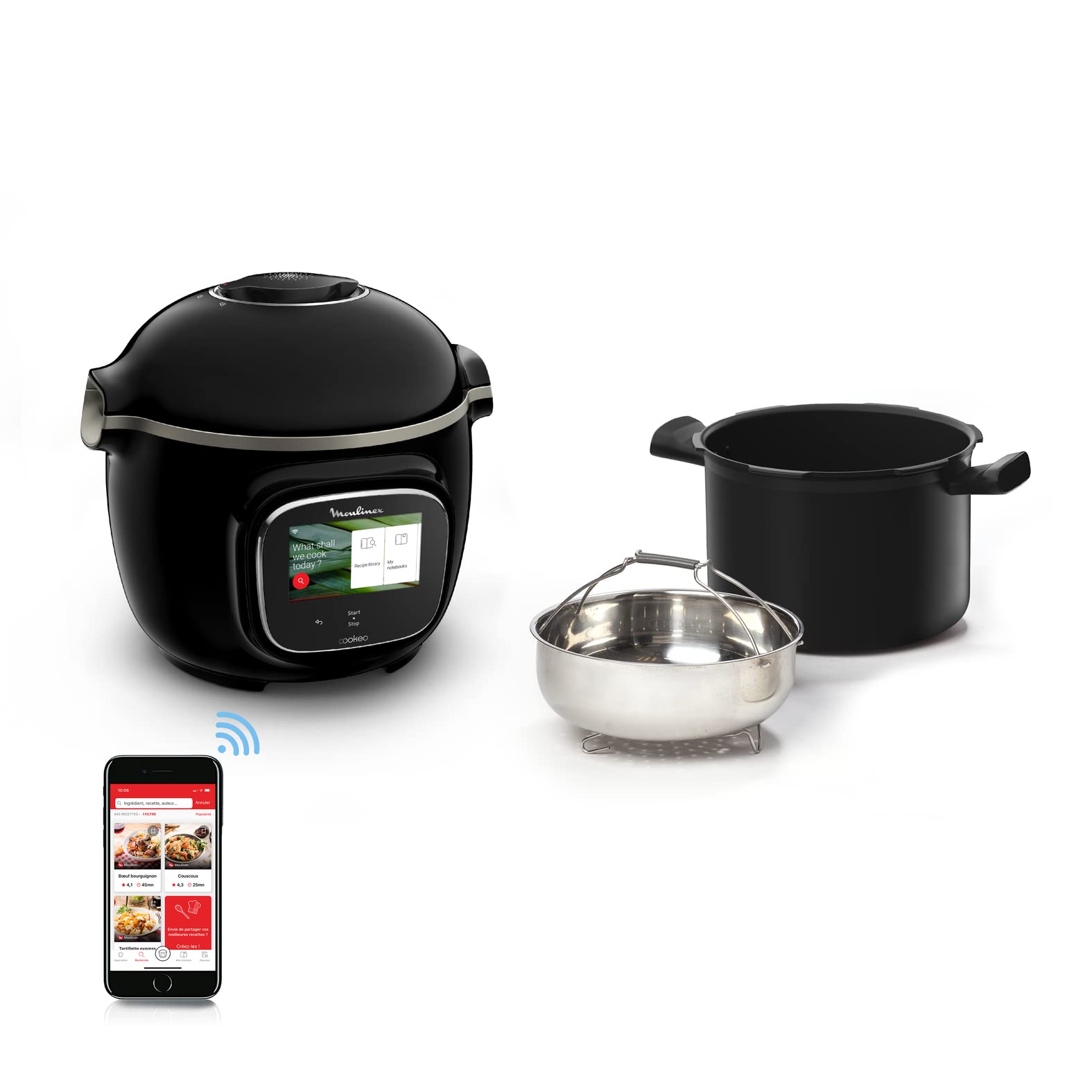 Moulinex Cookeo Touch Wifi Smart Multicooker, 6 L Bowl, High Pressure Step-by-Step Guide, 250 Integrated Recipes, Moulinex CE902800 Application, Black - Image 1