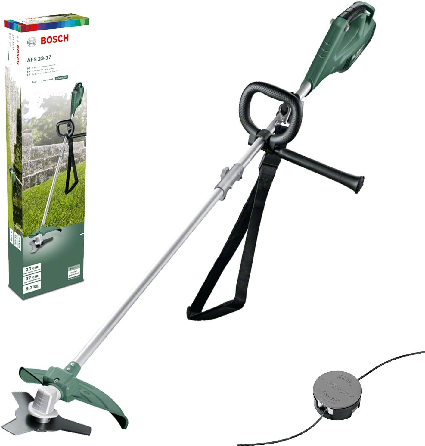 Bosch débroussailleuse AFS 23-37 (Lame à 3 Dents, Bobine pour Fil de Coupe, 3 Fils de Coupe, poignée supplémentaire, Capot de Protection, Carton, 1000 W) - Image 1