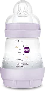 MAM Anti-Colic Baby Bottle, Newborn, 0-2 Months, 160 ml, with 1 Slow Flow Silicone Teat, Easy to Accept, Self-Sterilising Easy Start Anti-Colic, Purple, Pack of 1 - Image 1