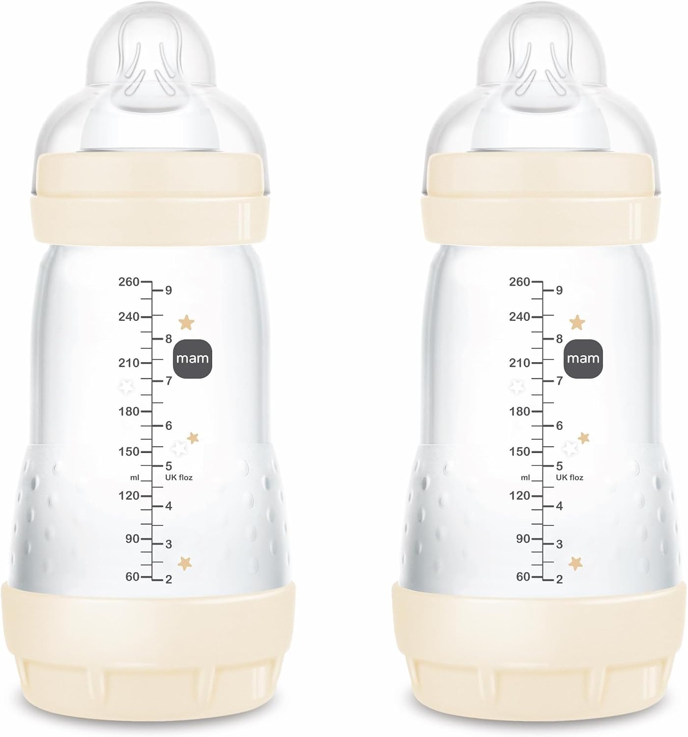MAM Easy Start A139 – Patented Anti-Colic Bottle with Ultra-Soft Silicone Teat for Babies from 2 Months, 2 Units, Self-Sterilising in 3 Minutes, 260 Milliliters, Assorted Model - Image 1