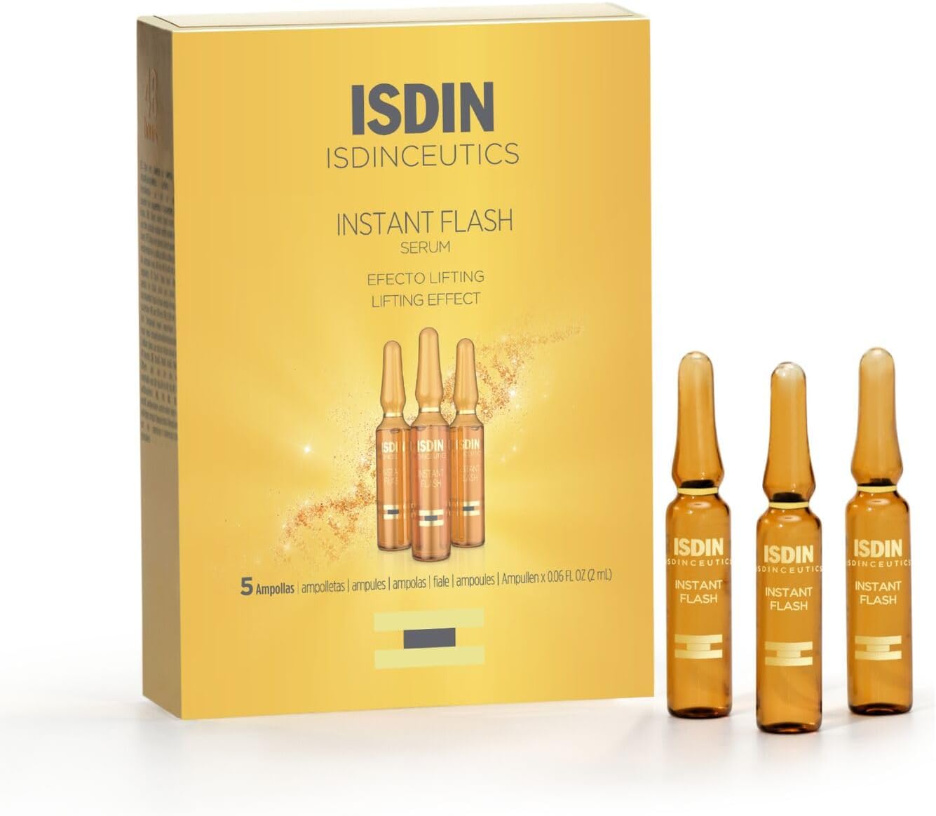 ISDIN Isdinceutics Instant Flash (5 ampoules x 2 ml) | Immediate Lifting Effect Ampoules | Energizes the Skin and Helps Fight Signs of Fatigue - Image 1
