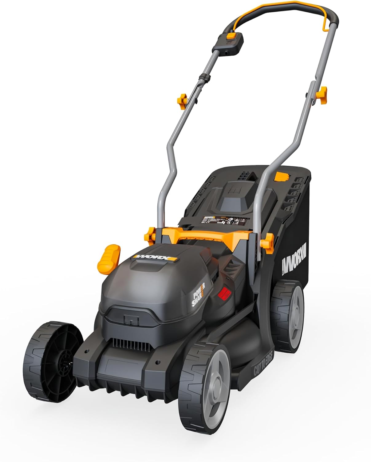 WORX Tondeuse à Gazon sans Fil 20V WG733E, Surface Maximum de 250 m², Lame de 33cm, bac de 35L, Coupe jusqu'aux Bordures, 6 Hauteurs de Coupe, poignée Pliable, Une Batterie 4Ah et Chargeur Rapide - Image 1