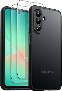 JETech Coque 3 en 1 Mat pour Samsung Galaxy A26 5G avec Lot de 2 Protection D'écran en Verre Trempé, Étui Housse Antichoc Givrée Translucide avec Protecteur de Caméra (Noir) - Image 1