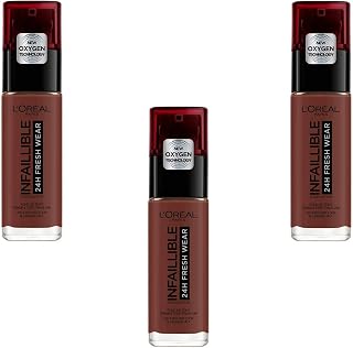 L'Oréal Paris Infallible Fluid Foundation 24 Hour Fresh Wear - All Skin Types - 385 Cocoa, Pack of 3 (3 x 30 ml) - Image 1