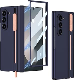 Coque pour Samsung Galaxy Z Fold 6 avec Support de S Pen à Engrenages et Protecteur D'écran HD et Protection de Charnière Magnétique, Coque Fine en PC Rigide pour Z Fold 6,Non S Pen (Bleu) - Image 1