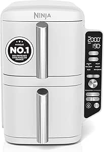 NINJA Double Stack XL Air Fryer, Oil Free Deep Fryer Vertical Double Drawer 4 Cooking Levels, 2 Drawers, 2 Racks, 9.5L Capacity, 6 Functions, 8 Servings, Tongs, White SL400EUWH - Image 1