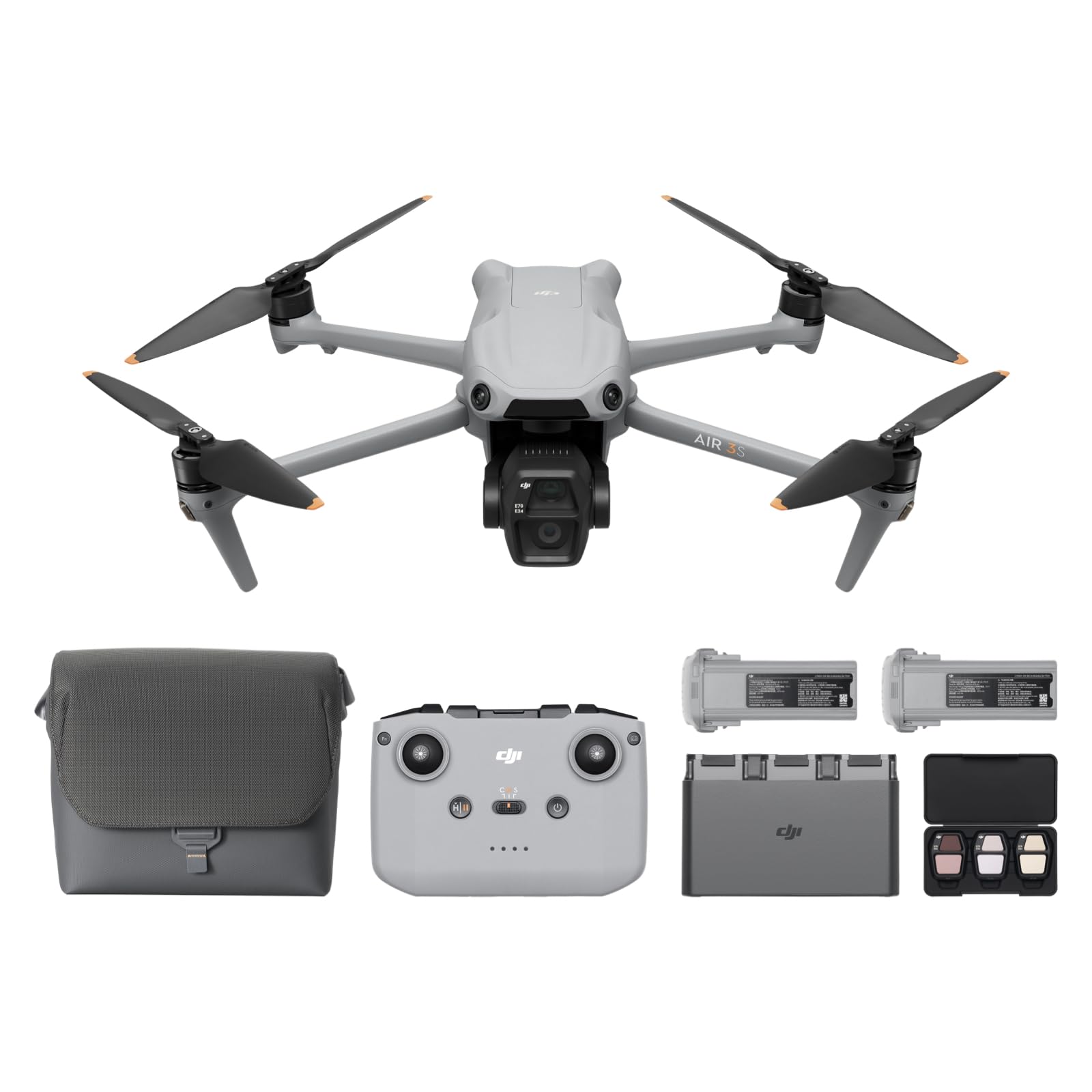 Bundle Fly More DJI Air 3S (RC-N3), drone with 1" CMOS wide-angle camera & medium telecamera, 4K/60 fps HDR video, omnidir obstacle detection in night landscape & 3 batteries for extended flight - Image 1