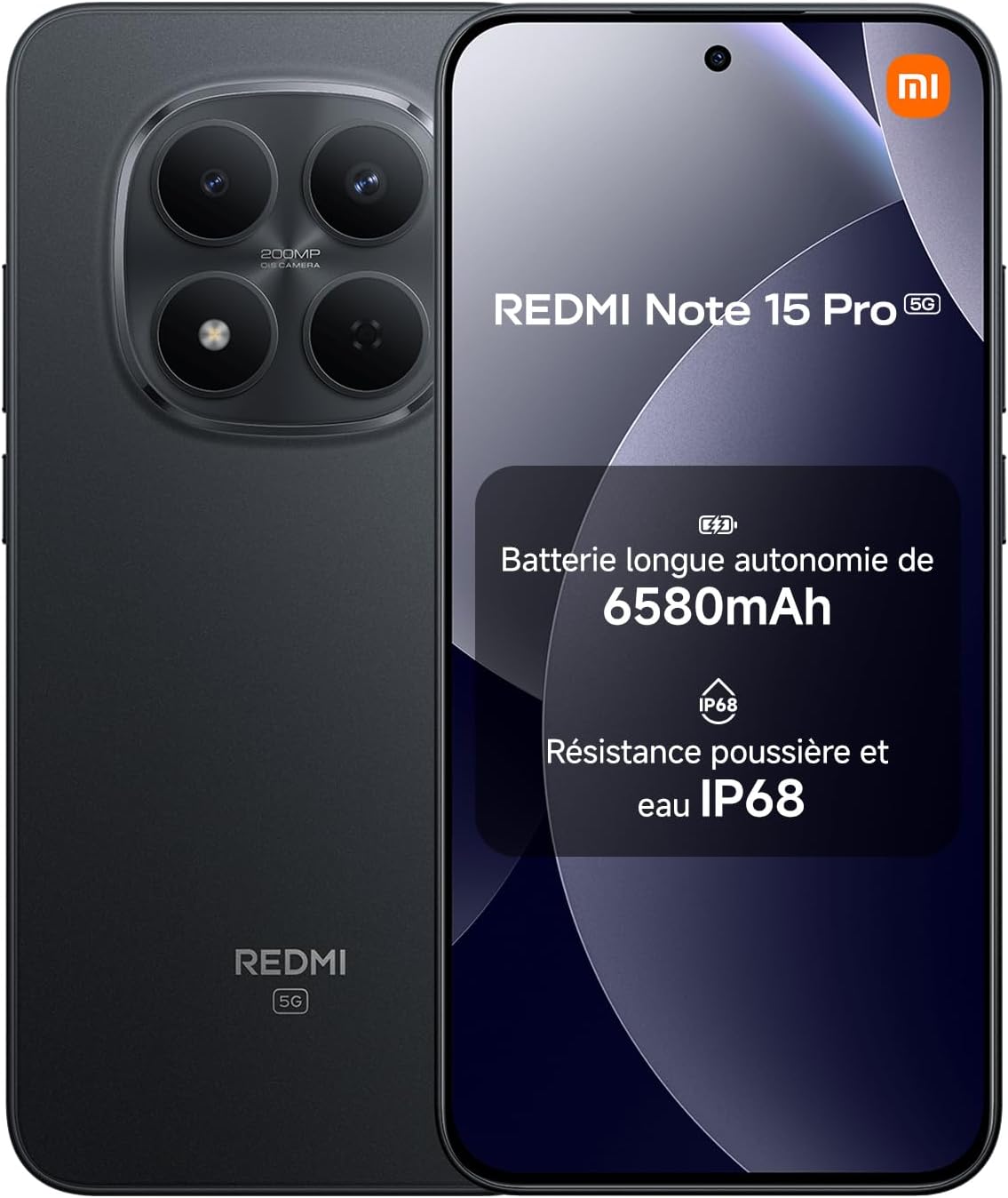 Xiaomi Redmi Note 15 Pro 5G, Smartphone 8+512GB, 6580mAh Massive Battery, IP66/IP68, New 200MP Camera, 6.83 Inch AMOLED 1.5K Display, Black, 2 Year Warranty, Charger Not Included - Image 1