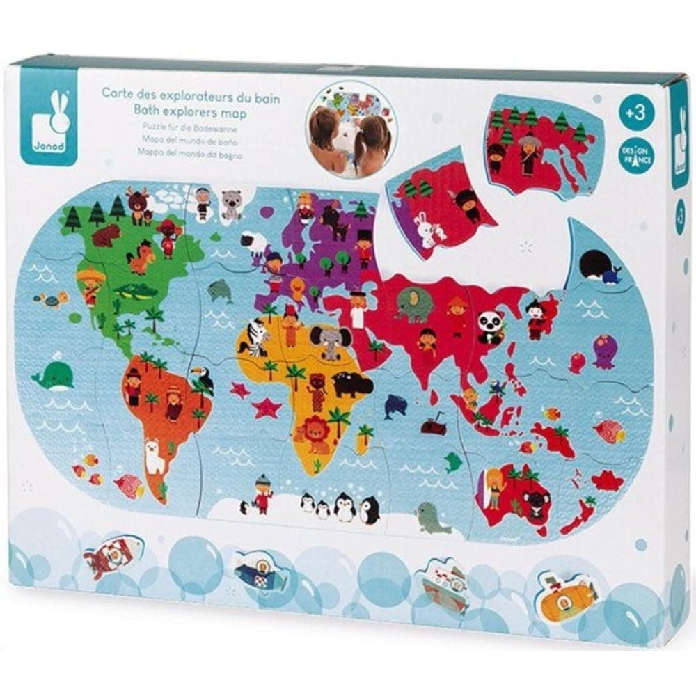 Janod - Bath Exporters Map - First Age Bath Toy - Handling and Dexterity - From 3 years, J04719