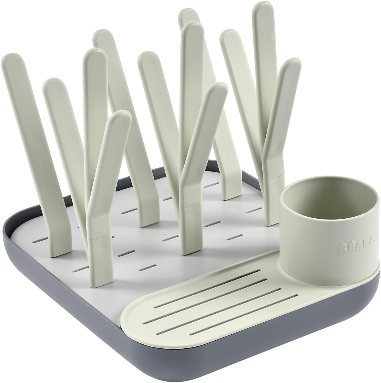 BÉABA, Bottle Drier and Dryer, Large Capacity, Modular, Up to 6 Bottles and Children's Dishes, Accessory Pot, Optimised Flow, Easy to Storage, Compact, Practical, Sage/Mineral - Image 1