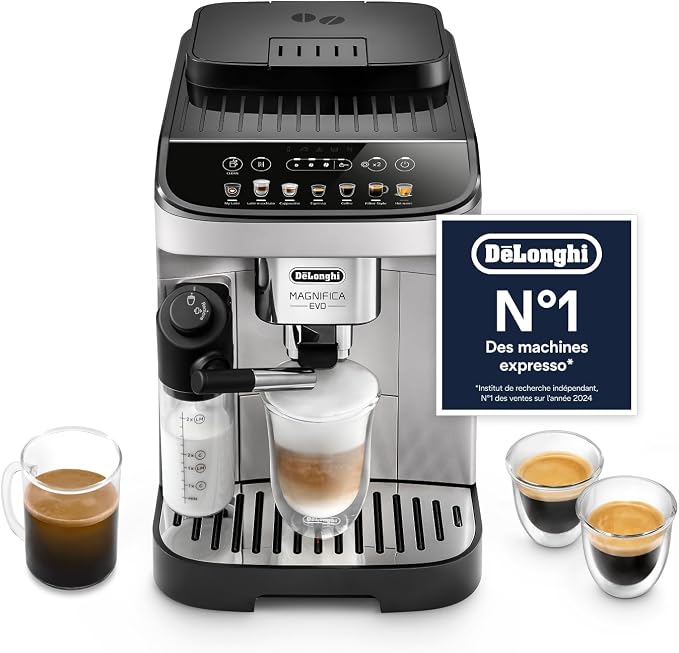 De'Longhi Magnifica Evo - Perfetto Automatic Coffee Machine with LatteCrema Automatic Milk Frother, 7 One-Touch Drinks, Soft Touch Controls, Silver and Black (ECAM292.81.SB) - Image 1