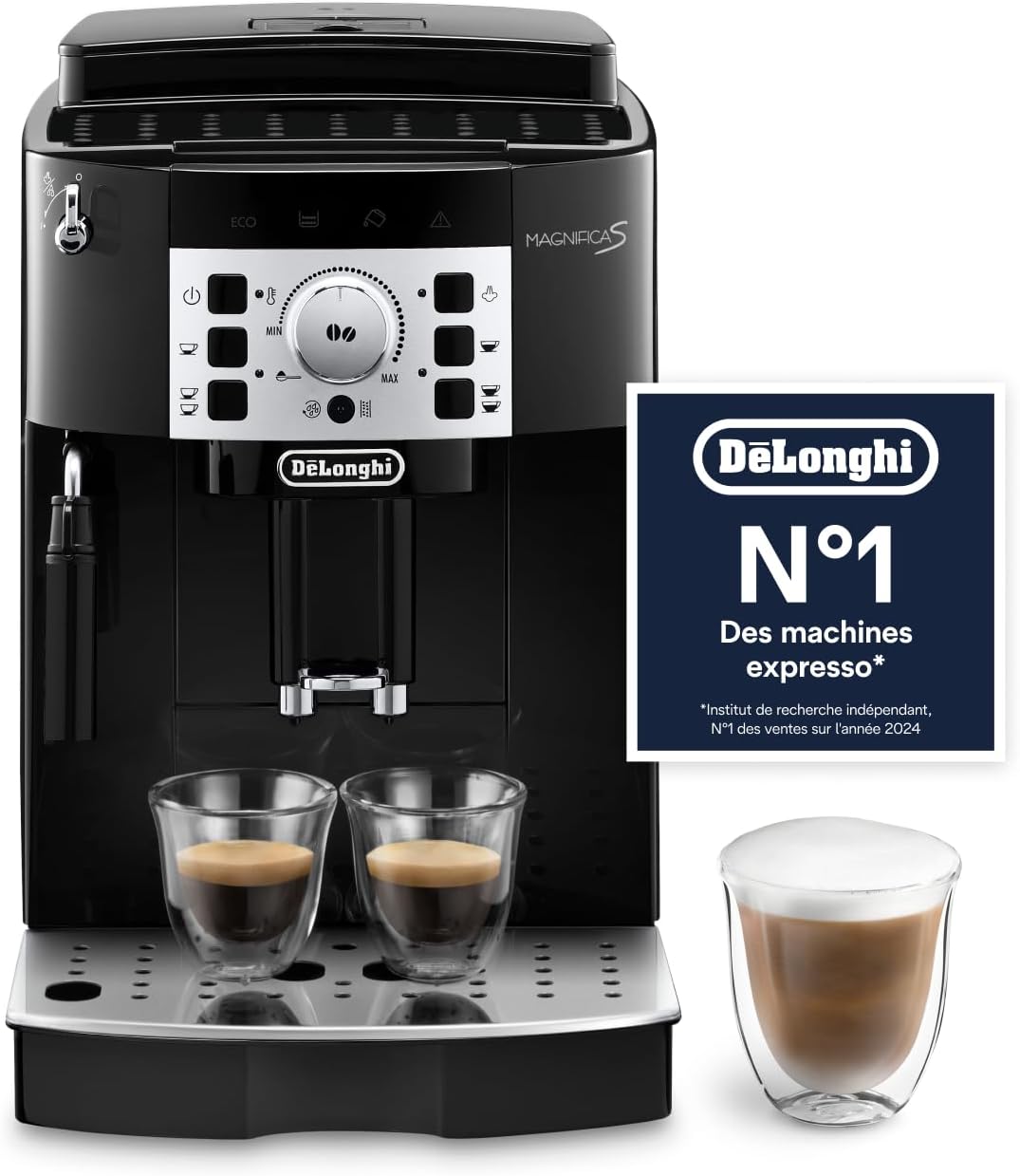 De’Longhi Magnifica S - Perfetto Machine à Café Automatique avec Mousseur à Lait Manuel, Machine à Espresso et Cappuccino, Panneau de Commande avec Boutons, Noir (ECAM22.110.B) - Image 1