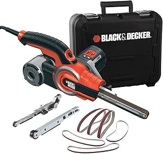 BLACK+DECKER Lime Électrique Filaire - 6 Bandes Abrasives - 3 Bras : Droit 13 mm/Droit 6 mm/Coudé 13 mm - Livrée en Coffret - Interrupteur Anti-Poussière 400W, 455 x 13 mm, KA902EK-QS - Image 1