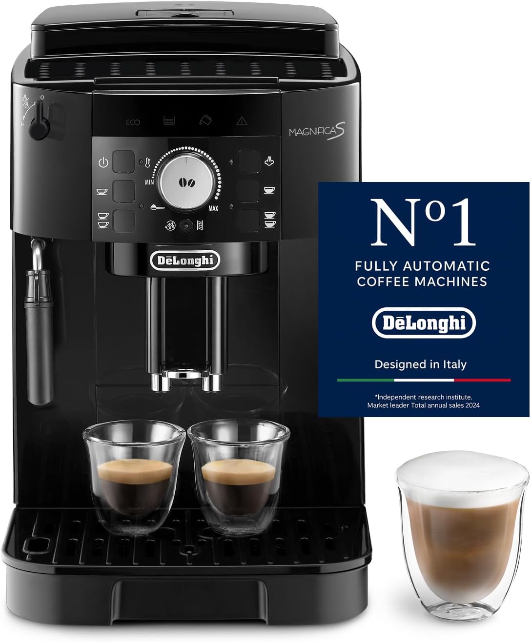 De’Longhi Magnifica S - Perfetto Machine à Café Automatique avec Mousseur à Lait Manuel, Machine à Espresso et Cappuccino, Panneau de Commande avec Boutons, Noir (ECAM11.112.B) - Image 1