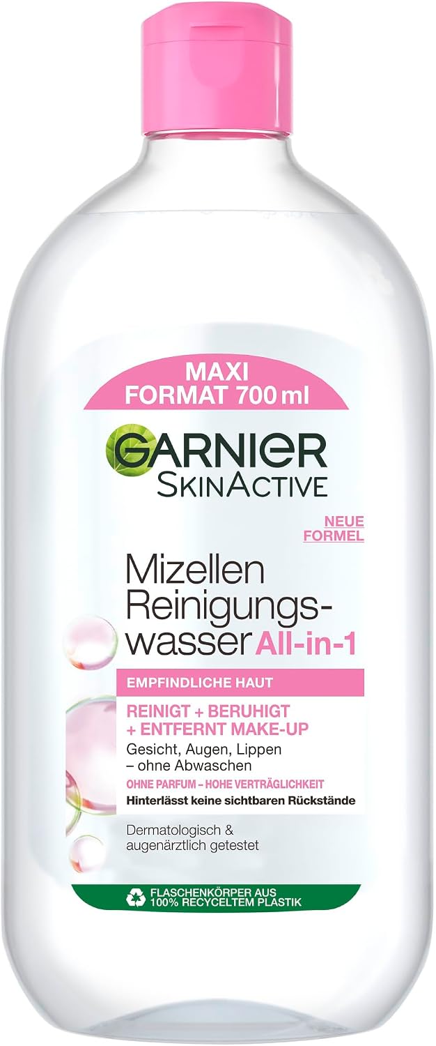 Garnier SkinActive - Eau micellaire nettoyante pour un nettoyage en douceur et un démaquillage en douceur - Lotion apaisante et hydratante pour le visage - 1 x 700 ml - Image 1