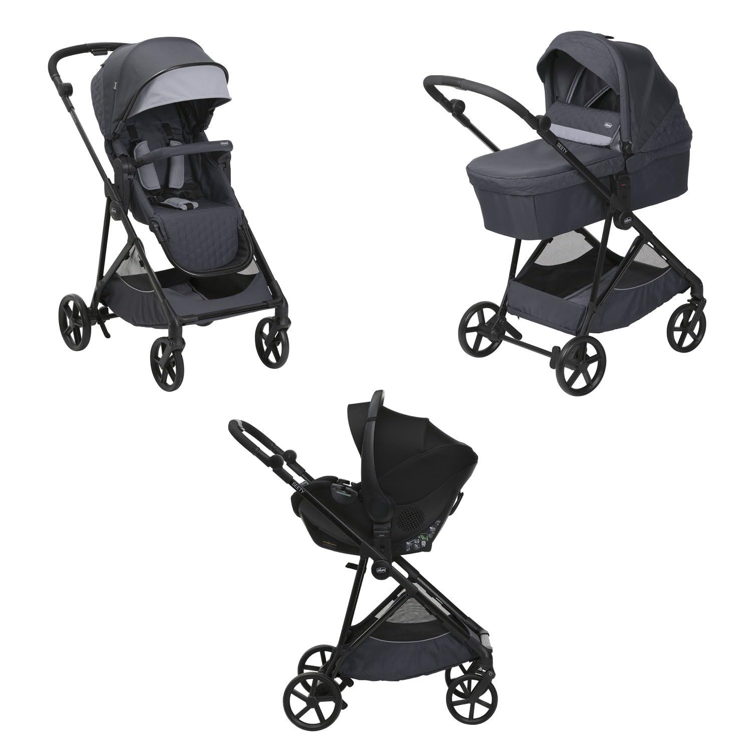 Chicco Trio Seety, Trio 3-in-1 with Stroller, Carrycot and Baby Car Seat 40-80 cm, Includes Seety Pushchair with Ultralight Frame, Modular System Lightweight and Compact, 0 Months - 4 Years - Image 1