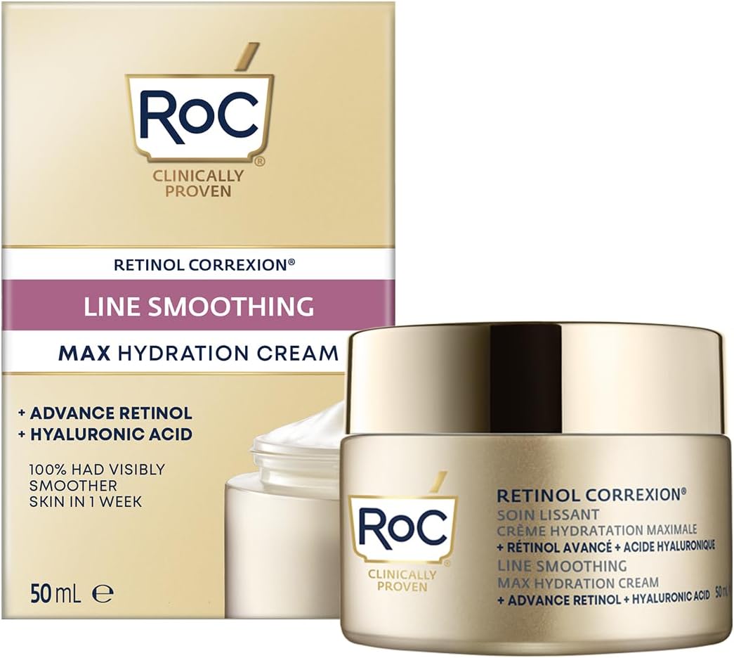 RoC Retinol Correxion Maximum Hydration Smoothing Care – Intensive Anti-Wrinkle Cream – Anti-Aging Hyaluronic Acid – 50 ml - Image 1