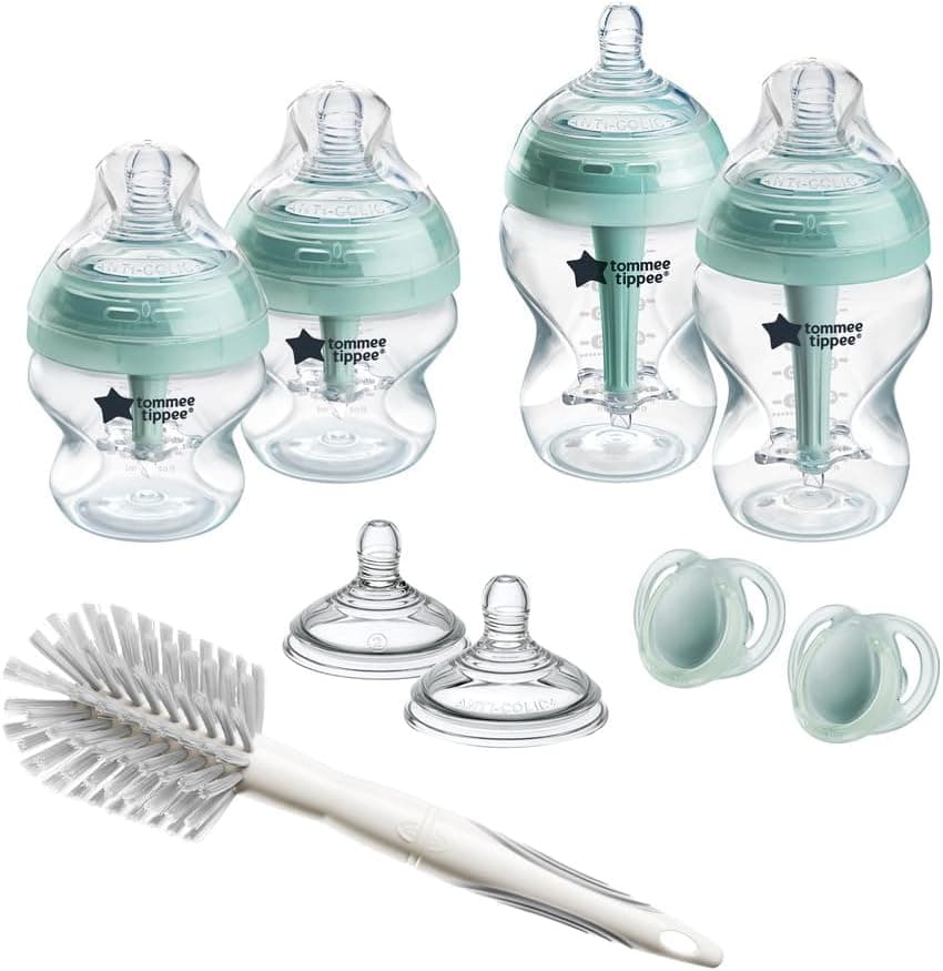Tommee Tippee Biberons, Coffret nouveau-né Anti-colique Avancé, 4 x biberons avec 2 x tétines à débit moyen, tube de ventilation anti-colique