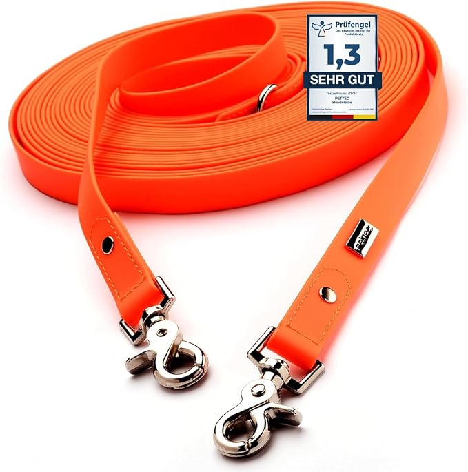 PetTec Dog Training Lead - Long Lead with Metal Collar Hook - Robust & Flexible Trioflex Material - Solid Range for Walking or Sports with Your Pet - 5 m Orange - Image 1