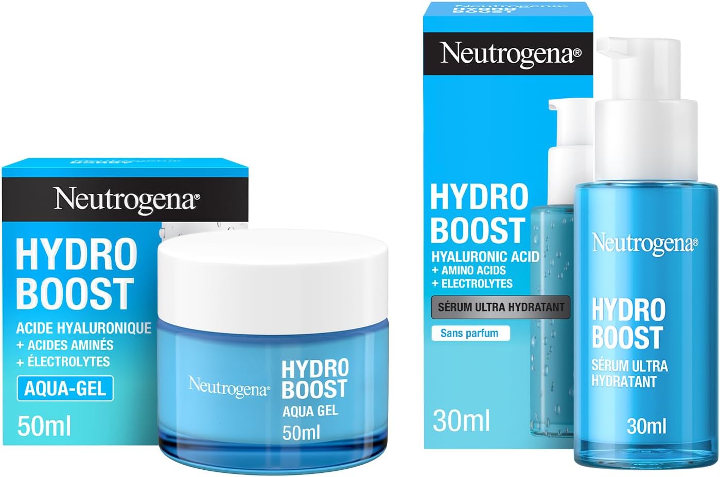 Neutrogena – Hydro Boost Complete Care Set (2 Products) – Ultra Hydrating Serum (30 ml Pump) plus Aqua-Gel (50 ml Jar) - Image 1