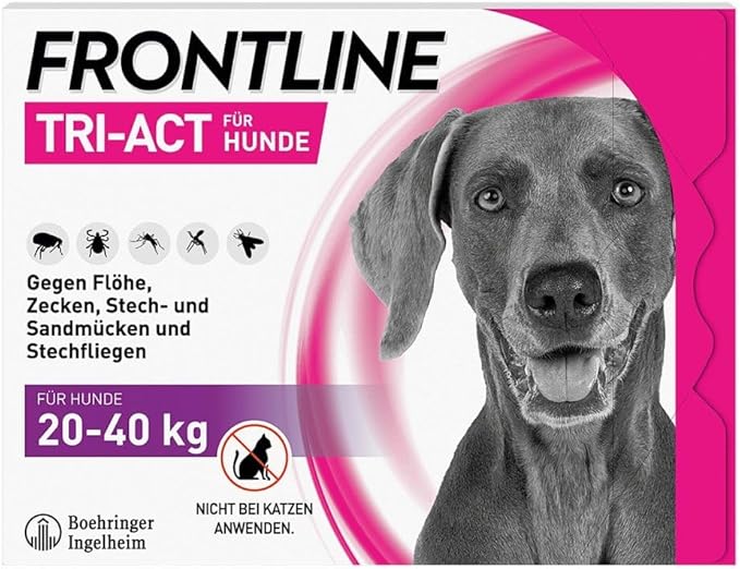 FRONTLINE TRI-ACT Dog L for Ticks, Fleas and Mosquitoes (Large Dogs 20-40kg) - 6 Pipettes for Up to 6 Months Protection - Waterproof - Perfect for Travel - Image 1
