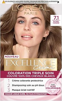 L'Oréal Paris - Excellence Crème - Triple Care Permanent Hair Colour Kit - 100% White Hair Coverage - Shade 7.1 Ash Blonde - Image 1