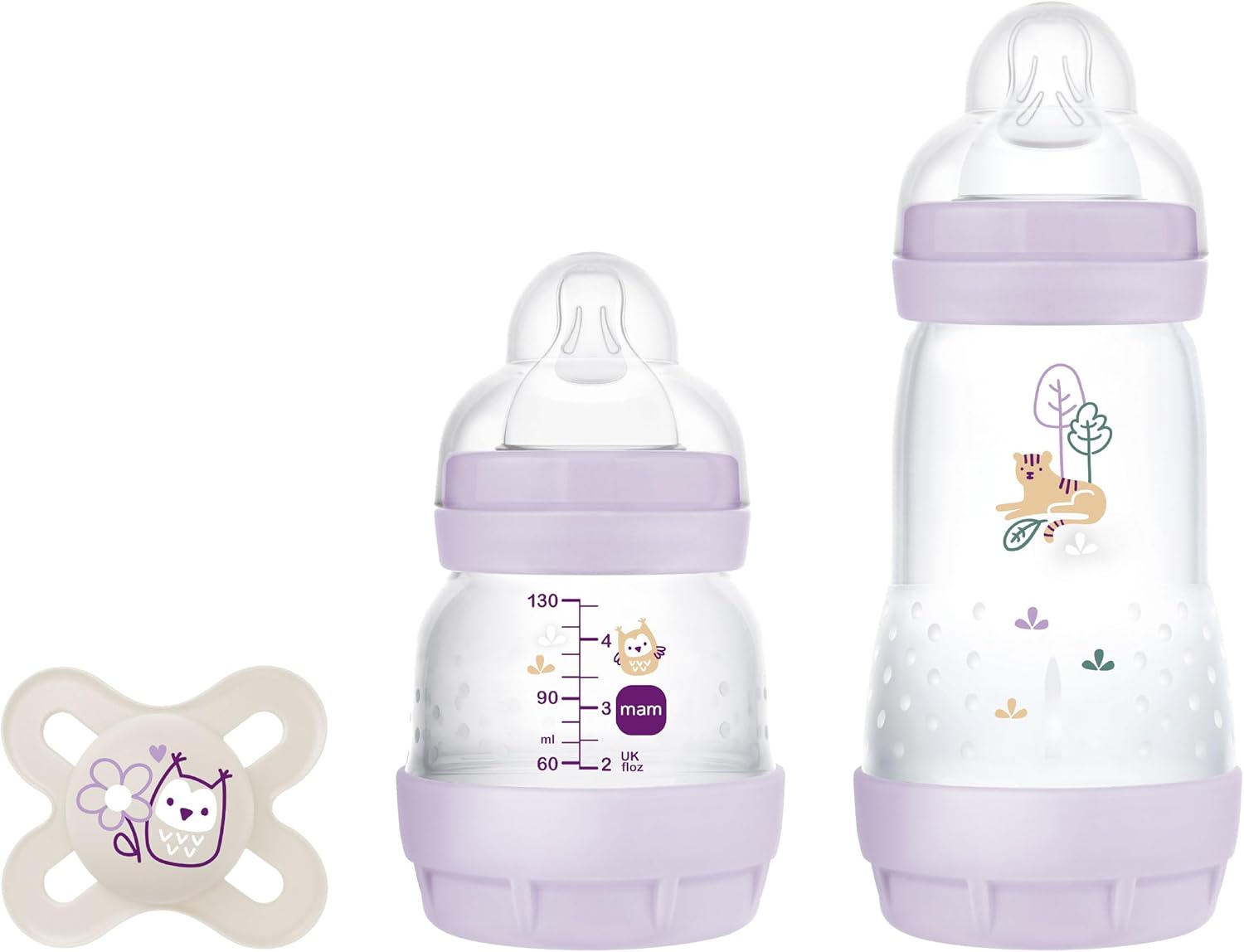 MAM, Newborn gift set. Includes: 2 x anti-colic bottles (160 and 260 ml), 1 x Start teat, pink - Image 1